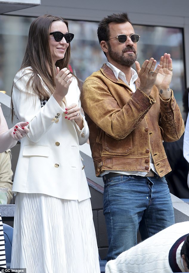 Justin confirmed that the couple, who have been dating for just over a year, got engaged while they were at the Venice Film Festival for the premiere of his film, seen here at the 2024 US Open