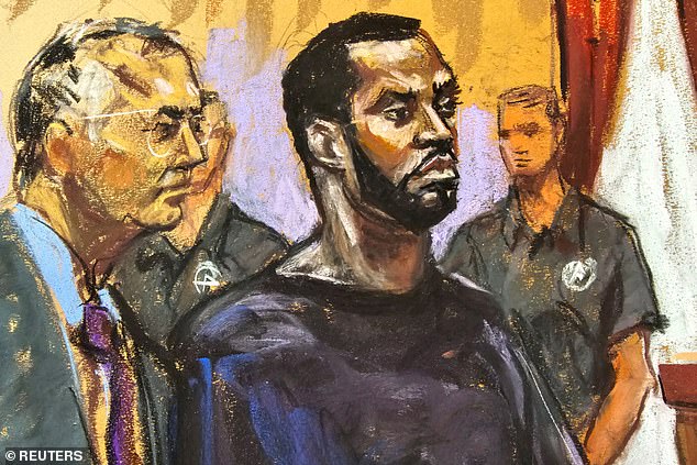 Diddy is seen in a courtroom sketch this week, pleading his innocence