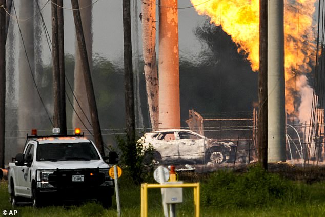 Officials have recovered human remains from the vehicle that crashed into the pipeline. The heat around the scene was so intense that officers were unable to reach the vehicle until 7 a.m. Thursday