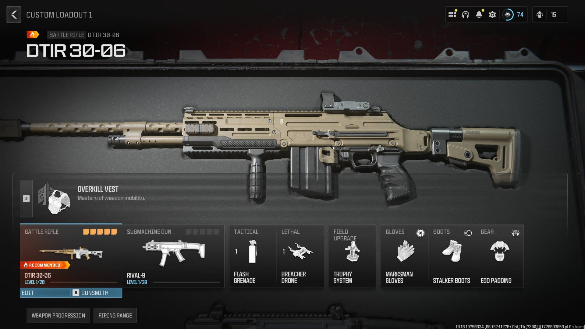 A menu shows the best class for the DTIR 30-06 in MW3