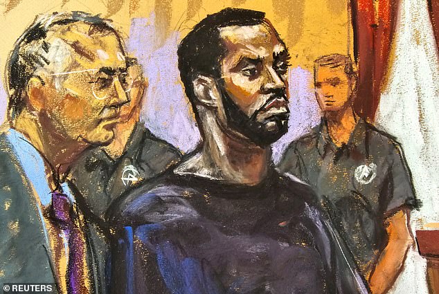 Diddy, who was seen in a court sketch on Tuesday, faces a series of charges including sex trafficking and extortion