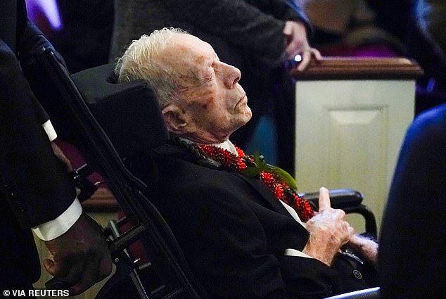 As a former president, Jimmy Carter, 99, still received Secret Service protection. He was last seen in public at his wife Rosalynn's funeral in November 2023 (pictured) ¿ and has been receiving hospice care at his home in Plains, Georgia since February 2023