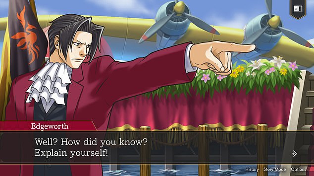 Edgeworth roams crime scenes, looking for clues and drawing conclusions based on what he finds