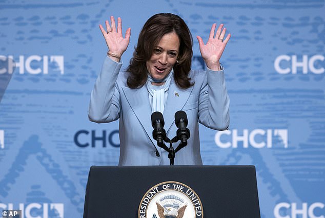 Democratic presidential candidate Vice President Kamala Harris speaks at the Congressional Hispanic Caucus Institute