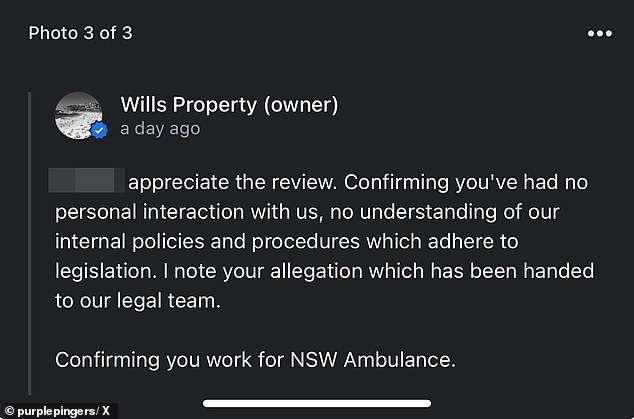 In response to a negative review of Wills Property from someone who claimed the Queens Park listing could be 'illegal', the estate agency responded and threatened legal action