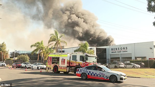 The fire started at a factory on Kaleski Road, Moorebank