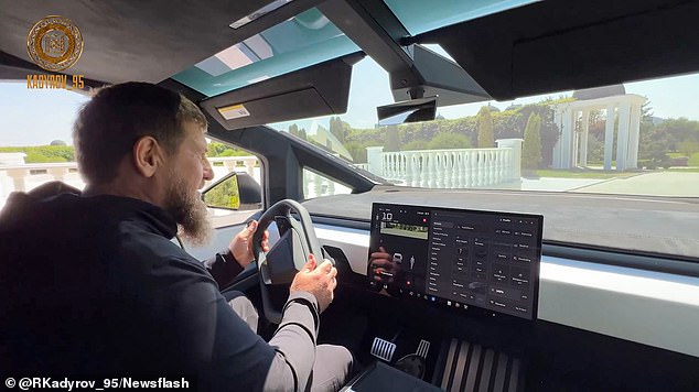 Kadyrov behind the wheel of the futuristic vehicle in Chechnya, Russia in August