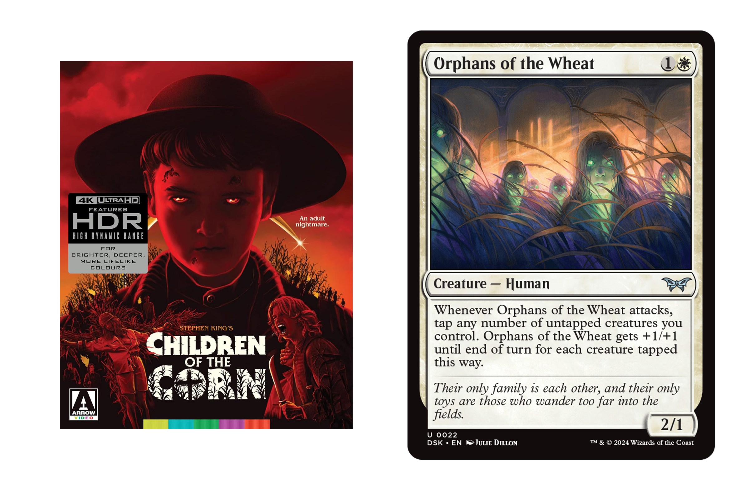 A 4K version of the original Children of the Corn alongside Orphans of the Wheat, a human creature from Magic: The Gathering.