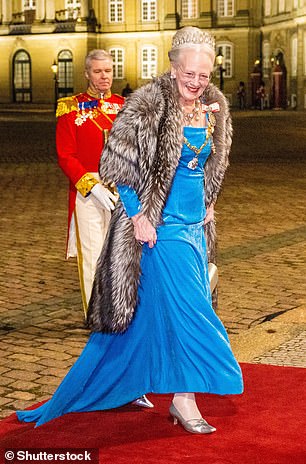 Above: Margrethe attends the annual New Year's Eve dinner at Christian VII's Palace in Amalienborg, Copenhagen in January