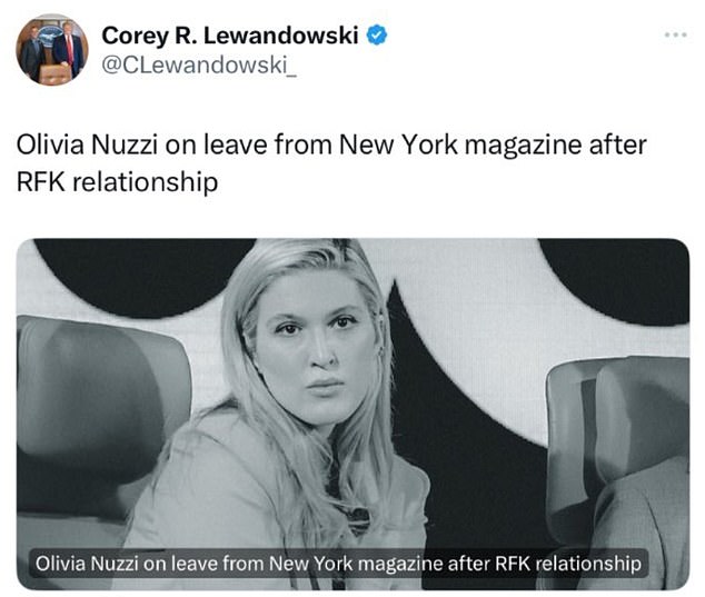 Trump campaign adviser Corey Lewandowski shared a shocking story about star reporter Olivia Nuzzi going on leave, but then deleted it