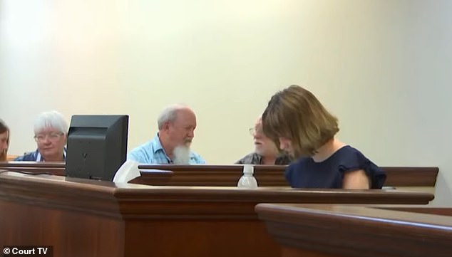 Gregg kept her head bowed on Friday before the proceedings officially began. Several of her family members can be seen in the background, there to offer support