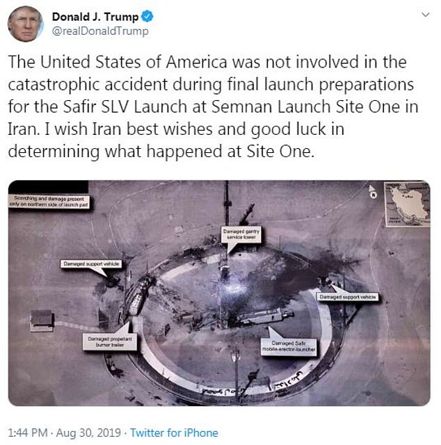 Donald Trump shared a declassified photo of an Iranian missile launch site captured by a KH-11 launched in 2011 while he was president in 2019