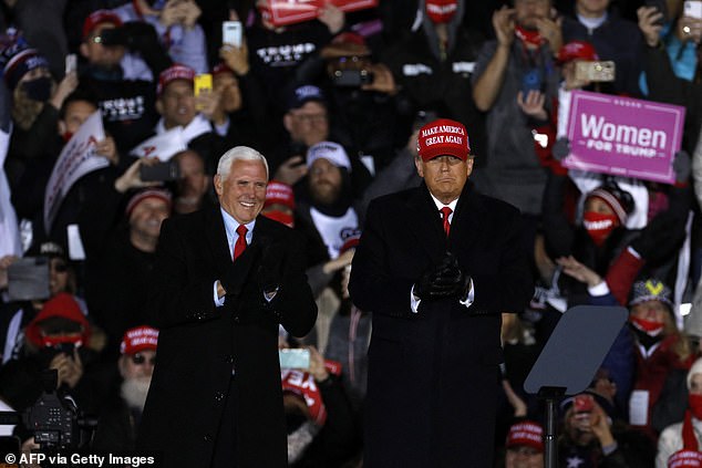 Nuzzi accompanied Vice President Mike Pence (left) to Michigan on Nov. 2, 2020, so he could share the stage with former President Donald Trump (right) during their final rallies of the 2020 presidential election cycle.