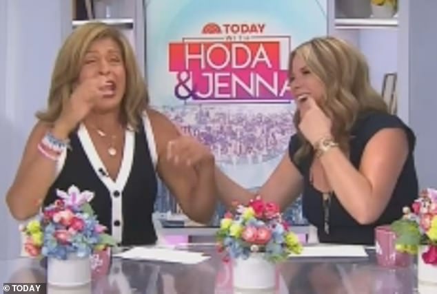 Hoda covered her mouth and face with her hand as she struggled to hide her amusement