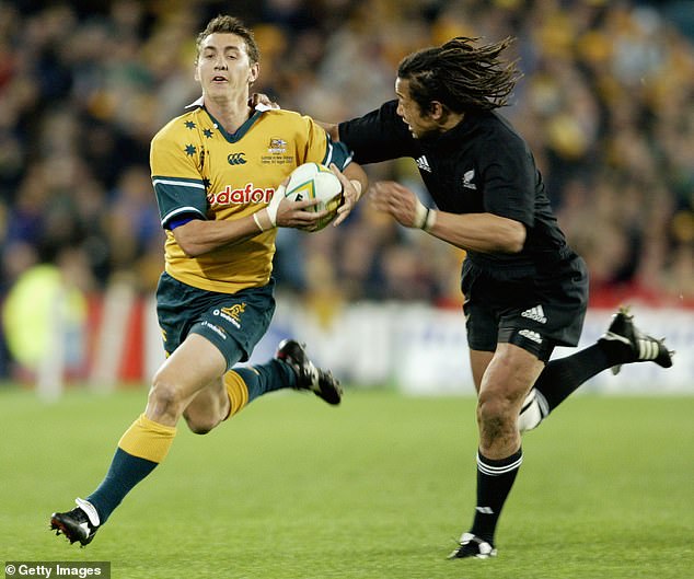 The Wallabies have not won the Bledisloe Cup since 2002, when players such as Mat Rogers (pictured) left the NRL to join Australian rugby.