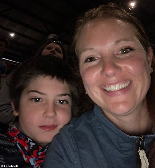 The Granville resident was arrested Friday by New York State Police and charged with three counts of aggravated manslaughter. Pictured: Crossman Jr.'s stepmother, Erica, and her son, Colin