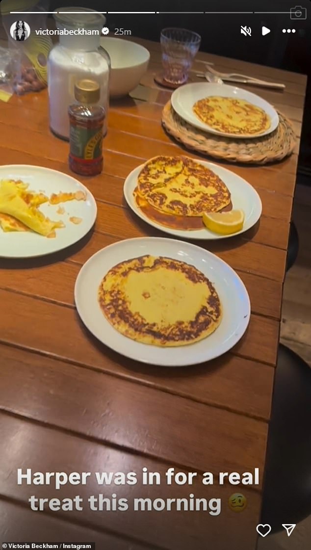 While filming the results of her hard work, she revealed: 'I tried to make pancakes this morning but it didn't quite work out, especially these ones'