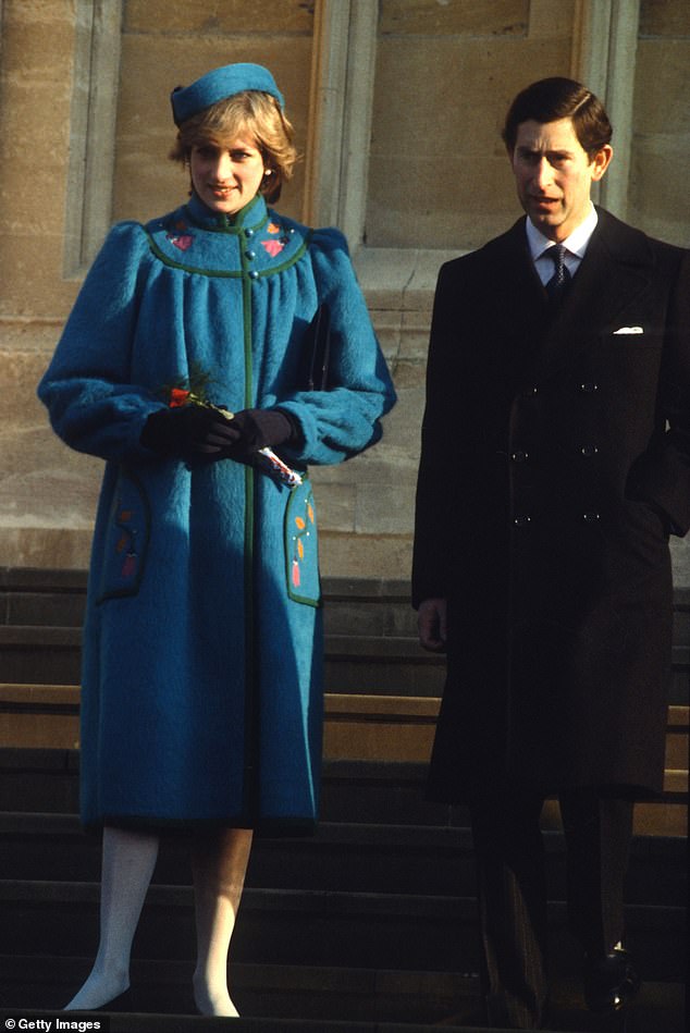 Diana and Charles stand outside St George's Chapel on Christmas Day 1981