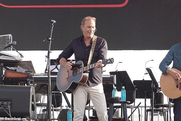 Kevin Costner, pictured here performing, became emotional as he recalled his visit to the polo field, where his One805Live! concert is now taking place.