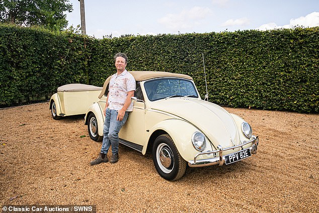 Jamie Oliver and his 1967 VW Beetle 1500 convertible, which comes with a custom-made trailer