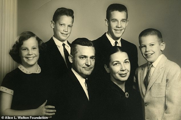 In his 1992 memoir, Made in America, Alice's father, Walmart founder Sam Walton (center left), said that his only daughter (left) was 