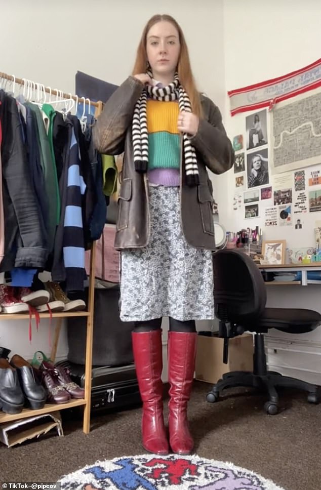 The look consists of skirts, tights, ripped or otherwise, a loose fitting shirt covered with a thick wool sweater, followed by a long trench coat and finished with slightly smudged make-up and a claw clip and several loose strands