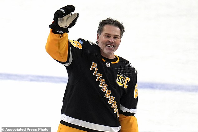 He returned to Pittsburgh in February when the Penguins retired his jersey number (68).