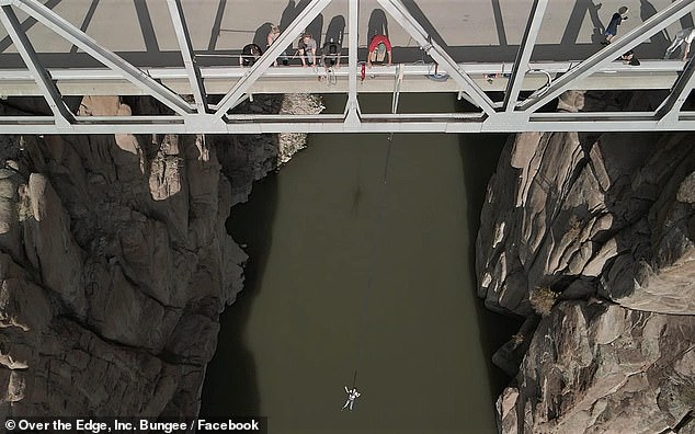 Pictured: Thrill seekers jump from the Fremont Canyon Bridge with Over the Edge, Inc.