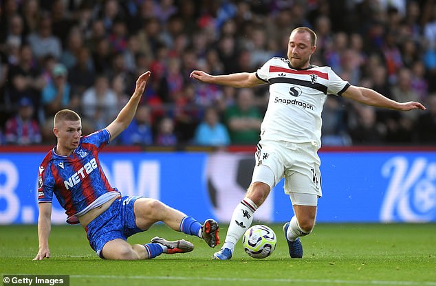 Adam Wharton (left) set up a goal with a hard foul on Eriksen, but struggled