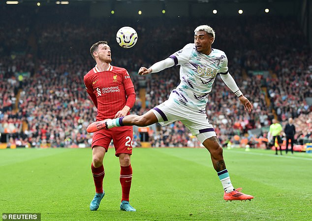 The happiest moment of Julian Araujo's afternoon was when Liverpool's coaching staff decided Diaz had run enough and he was withdrawn