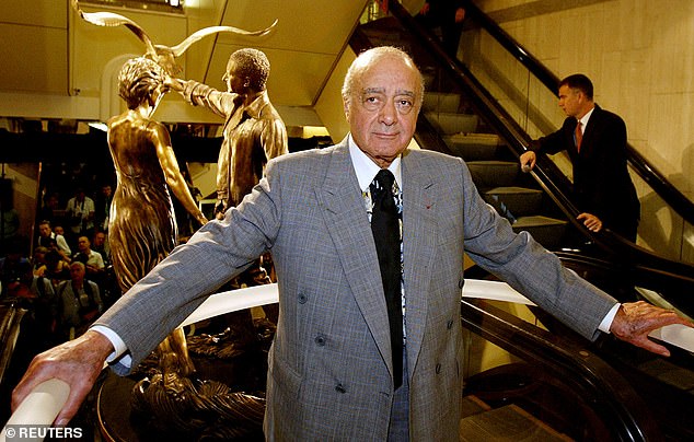 Al Fayed unveils a monument to his son Dodi and Britain's Princess Diana of Wales at Harrods in London in 2005