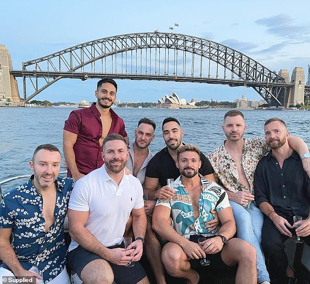 Mr Frenken (in a white polo shirt) hopes to buy a house in Sydney's eastern suburbs so he can maintain his social connections with his group of friends, including actor Tim Draxl (far right)