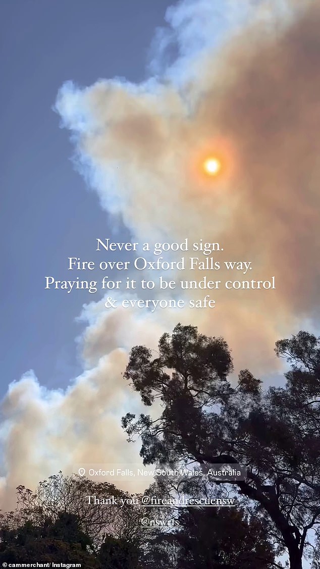 Cam shared a photo of the smoke in the sky blocking out the sun, saying it was 'not a good sign'