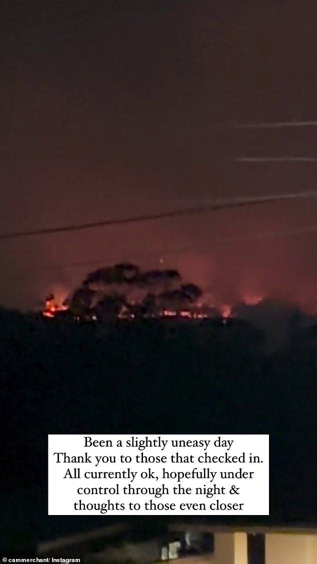 Later in the day, Cam shared another photo of fires raging in the distance at night. 