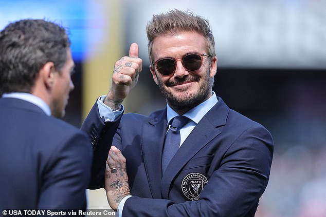 Former Manchester United star David opted for a more professional look for the match, wearing a navy suit with an Inter Miami badge on the pocket.