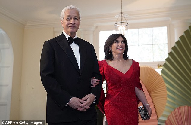 JP Morgan Chase CEO Jamie Dimon is said to have been in touch with Harris since the two had lunch earlier this year. His wife Judy (pictured) is a Harris supporter