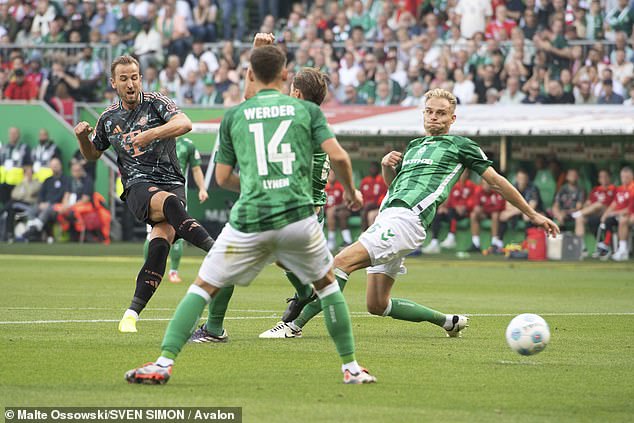 The England captain scored Bayern Munich's third goal in their 5-0 win over Werder Bremen