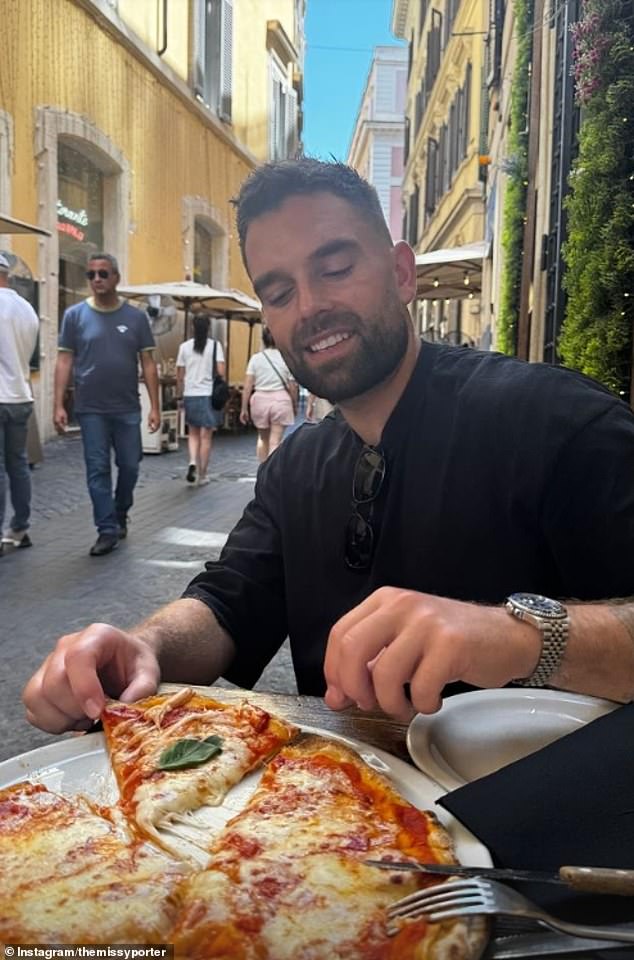 Later in the day, the loved-up couple stopped for a bite to eat and the Hollyoaks actress posted a photo of her fiancé enjoying a pizza.