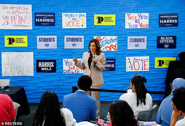 Vice President Kamala Harris visited a community college in Philadelphia to celebrate National Voter Registration Day on September 17