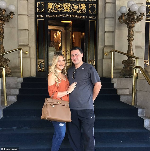 Michael Esposito, 35, (pictured right next to his wife Danielle), owner of three LaRosa Grill franchises, was caught secretly filming 28-year-old Kelly Andrade in the nude