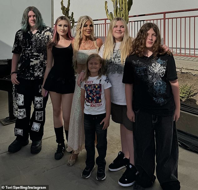 Tori's five children - son Liam, 17; daughter Stella, 16; daughter Hattie, who turns 13 on October 10; son Finn, 12; and son Beau, 7 - supported her at the live taping of the first episode