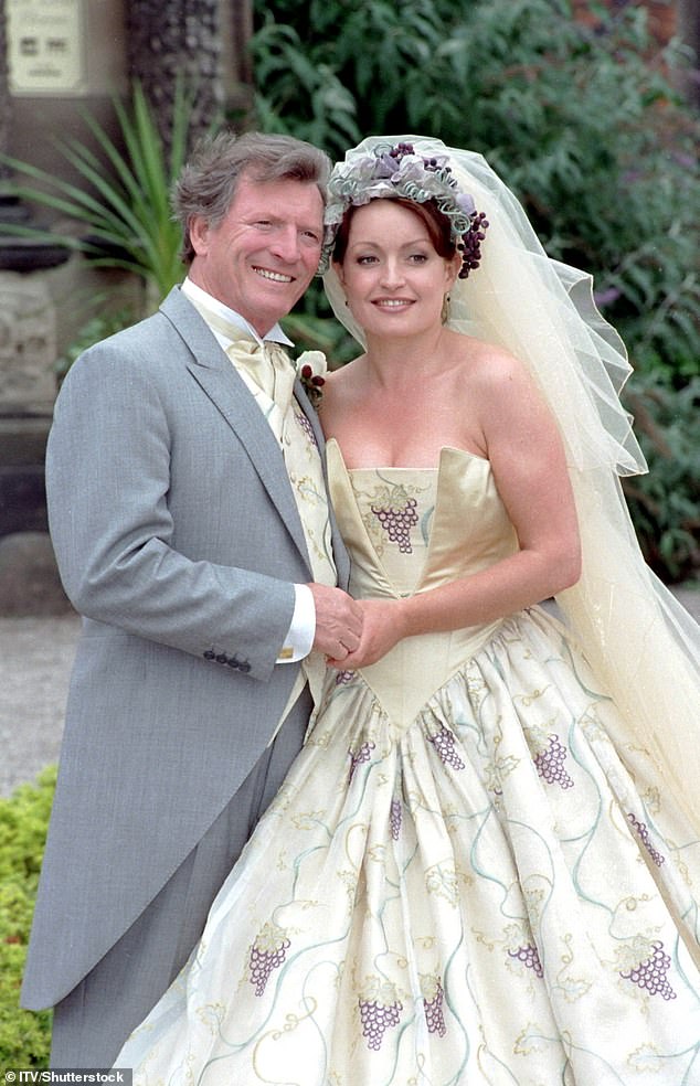 Jacqueline quickly became a soap favourite and a 90s sex symbol after joining Coronation Street in 1998, where she played the iconic train driver Linda Skyes (pictured Corrie marrying Mike Baldwin)