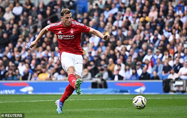 Chris Wood converted a penalty to put Forest 1-0 up in the 13th minute at the AMEX Stadium