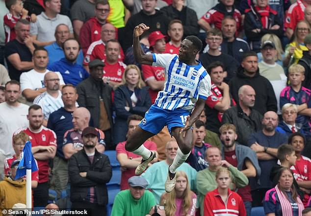 Danny Welbeck put Brighton 2-1 ahead just before half-time and he celebrated in style