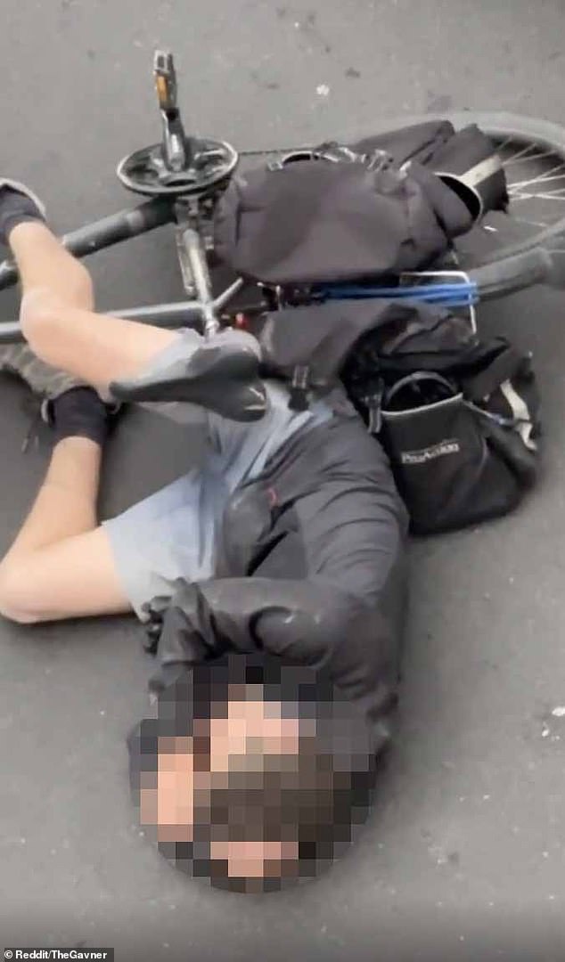 The injured cyclist was found sprawled on the ground. He was taken to hospital to be examined.