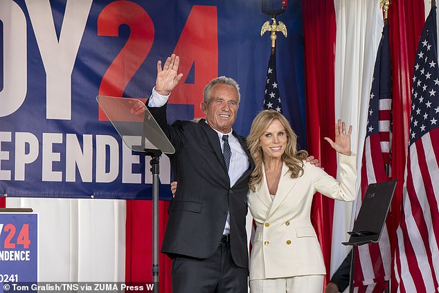 RFK Jr. has maintained that he met the political journalist only once, when she profiled him last year. (Pictured: Hines and Kennedy onstage at the National Constitution Center on Independence Mall)