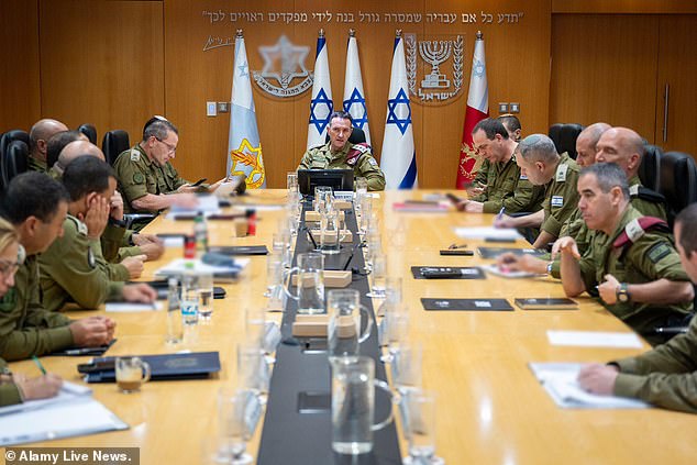 Israeli military leader Herzi Halevi (center) attends a meeting at the IDF headquarters in Tel Aviv, Israel, as an Israeli military operation is conducted in Beirut, Lebanon, September 20, 2024.