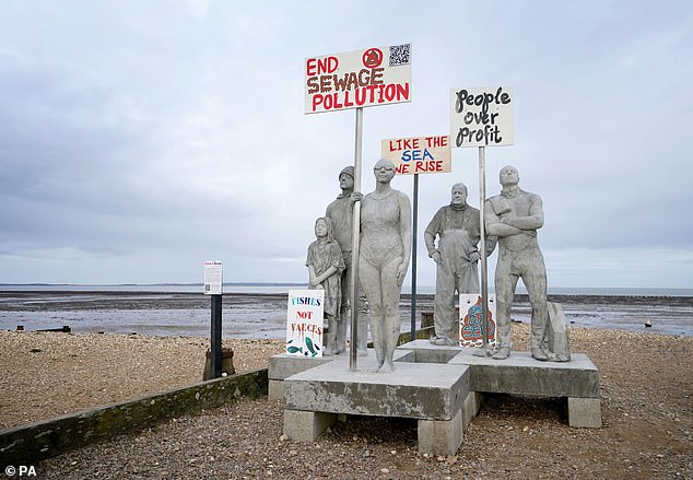 Sirens of Sewage, an art installation by Jason DeCaires Taylor on the beach in Whitstable, Kent