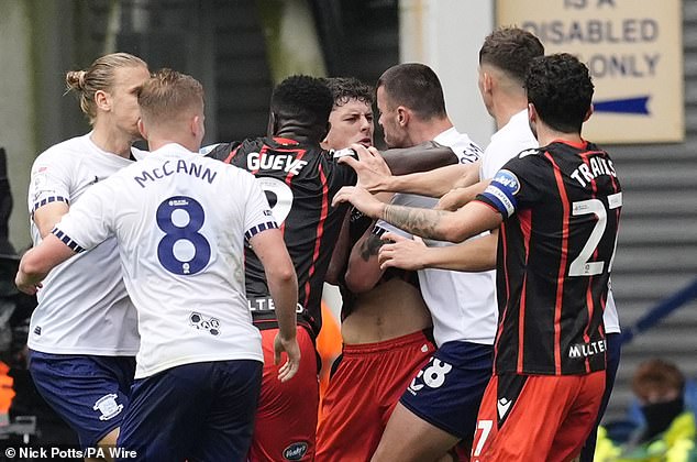 A brawl broke out between both groups of players after the bizarre biting incident