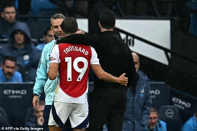 Arteta gave Trossard a hug as the attacker walked off the pitch after being sent off